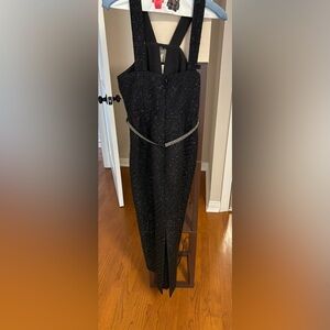 Self-Portrait Black Midi Dress with Rhinestone Detail